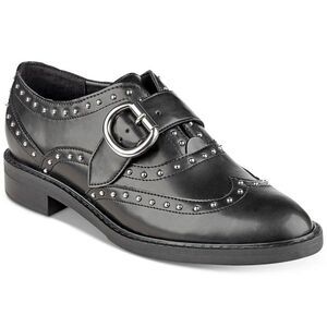 Marc Fisher Black Bryleigh Buckle Strap Studded Slip On Oxford Flats Shoes  7